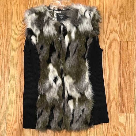 Guess Faux Fur Vest with Black Knit - Picture 1 of 4
